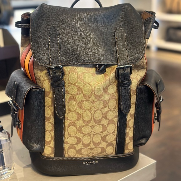 Coach Hudson Backpack In Signature Canvas With Varsity Stripe - Picture 2 of 12